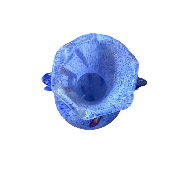 Vintage Murano Blue Millefiori Applied Handles Vase - Picture 4 of 5